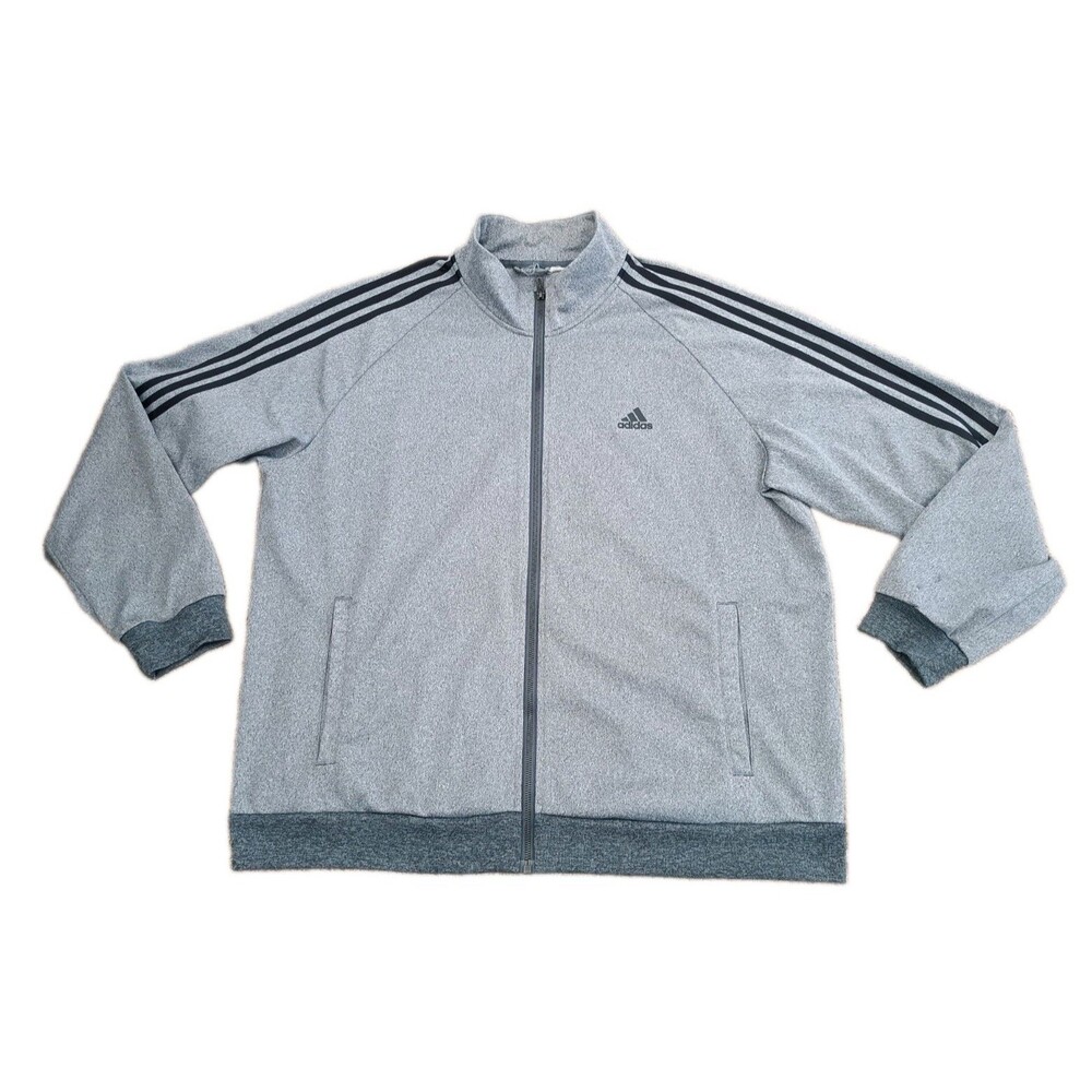 Adidas Essentials 3-Stripes Track Jacket Mens 2XL Gray Black Full Zip Tricot